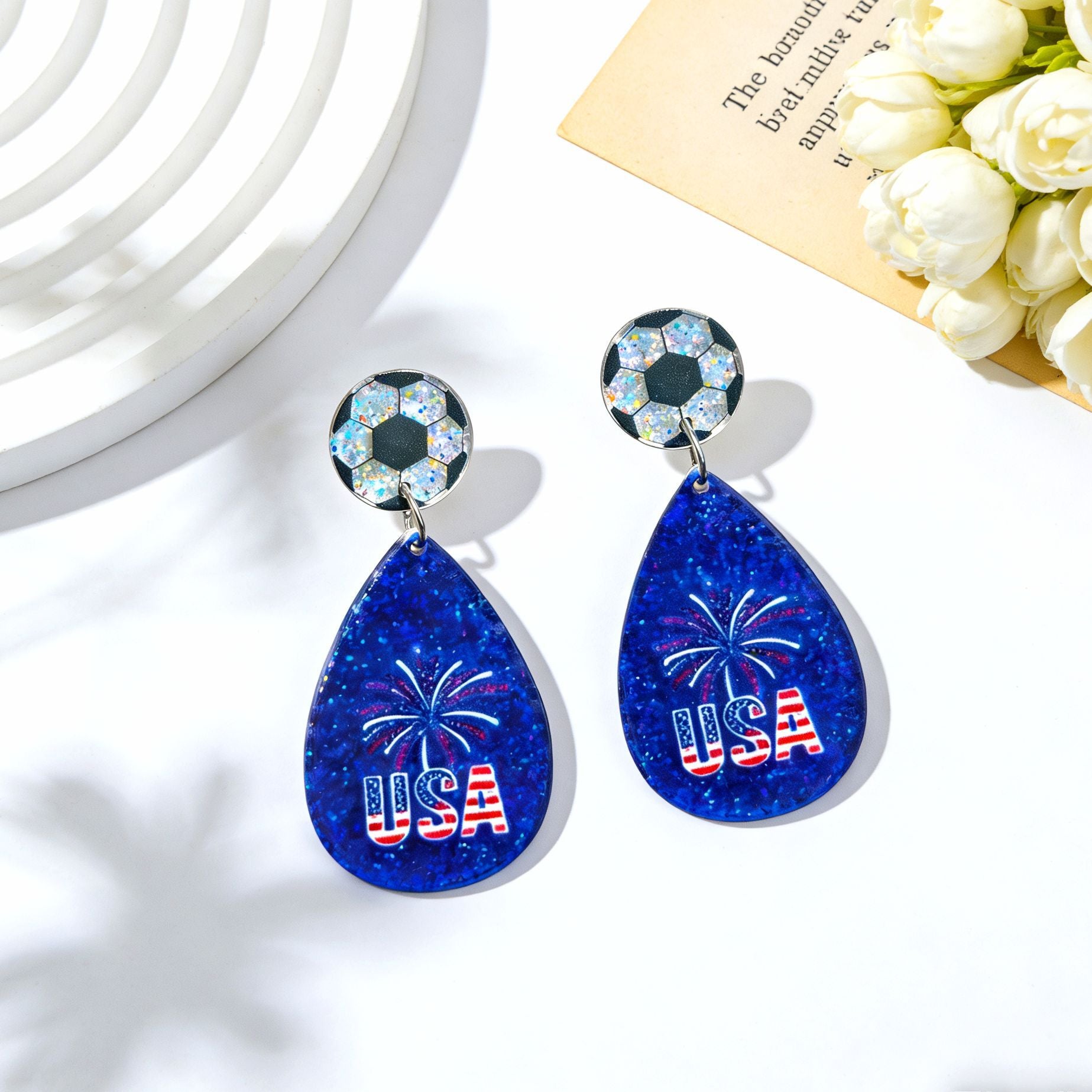 Wholesale Acrylic US Canada Mexico World Cup American Flag Print Earrings