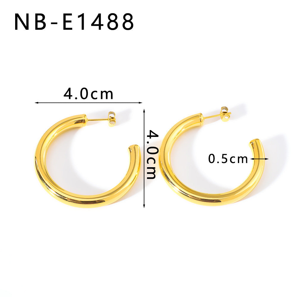 Wholesale Gold Ring High C- shaped Hook Ear Ring Stainless Steel Plated 18K Real Gold Earrings