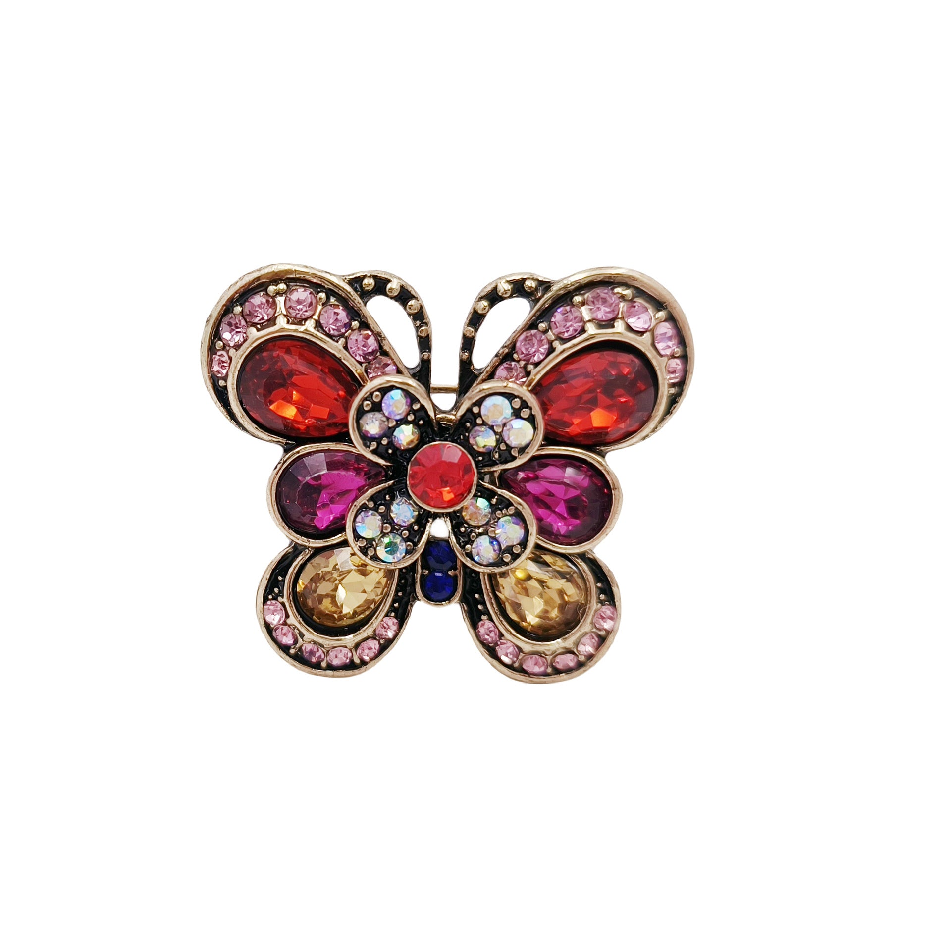 Wholesale retro color treasure Diamond red butterfly ear clip earrings