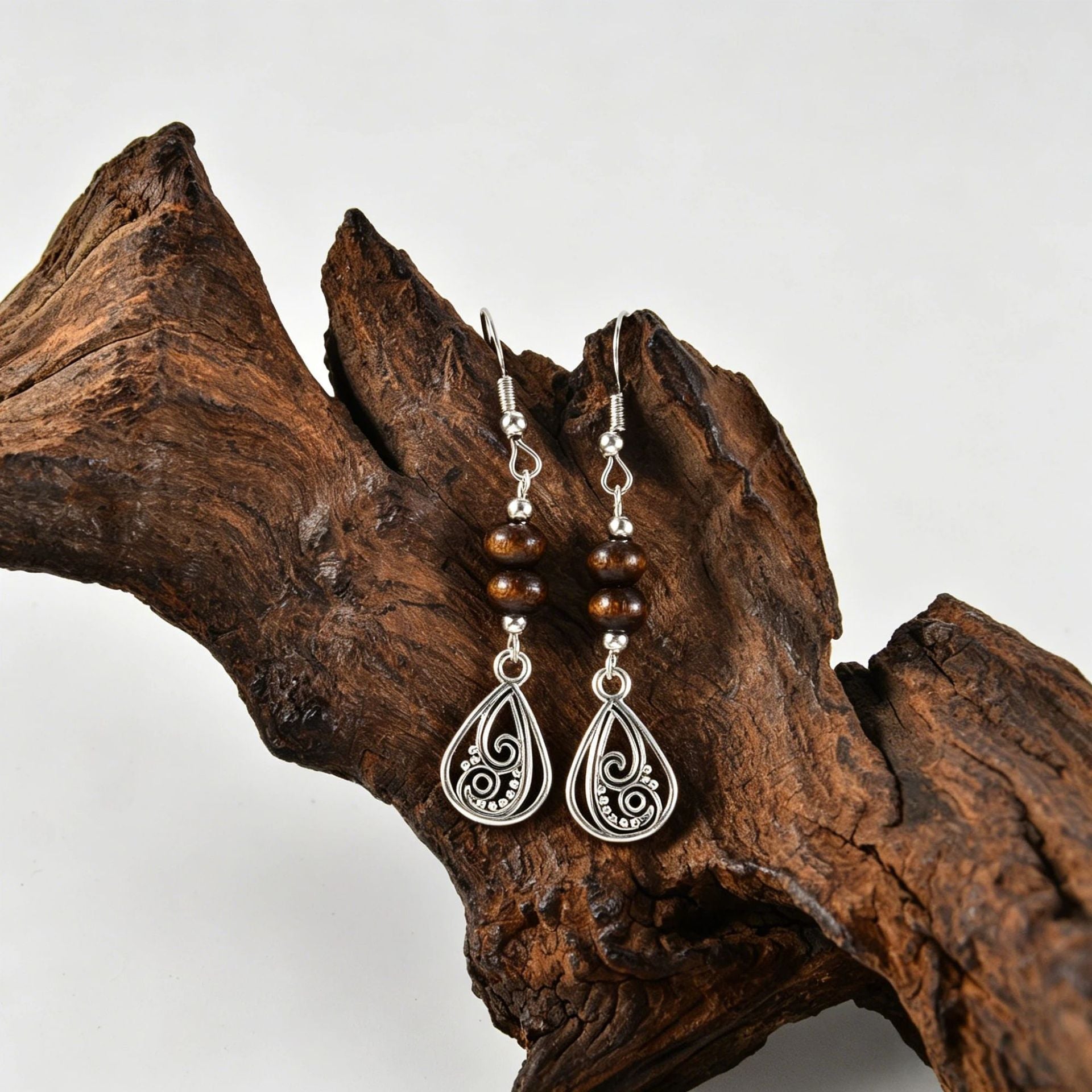 Wholesale Retro Wooden Bead Water Drop Earrings Rhombus Design Zinc Alloy Ear Hooks Literary Style Women S Jewelry Accessory For Gift And Resale