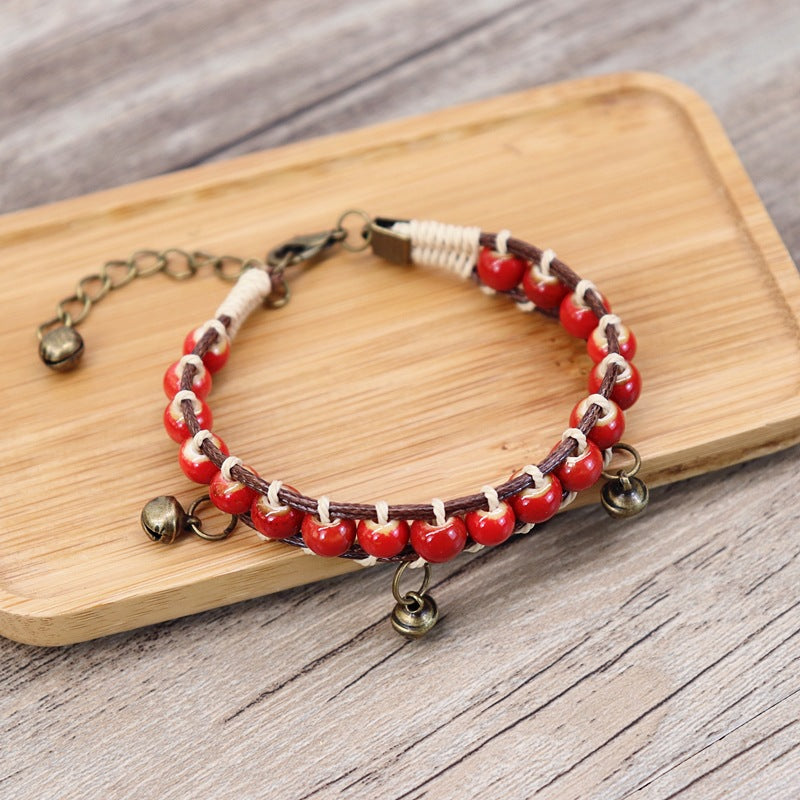 Wholesale Hand-woven Forest Style Ceramic Bell Bracelets Retro Colorful Bracelets ACC-BT-Luox002