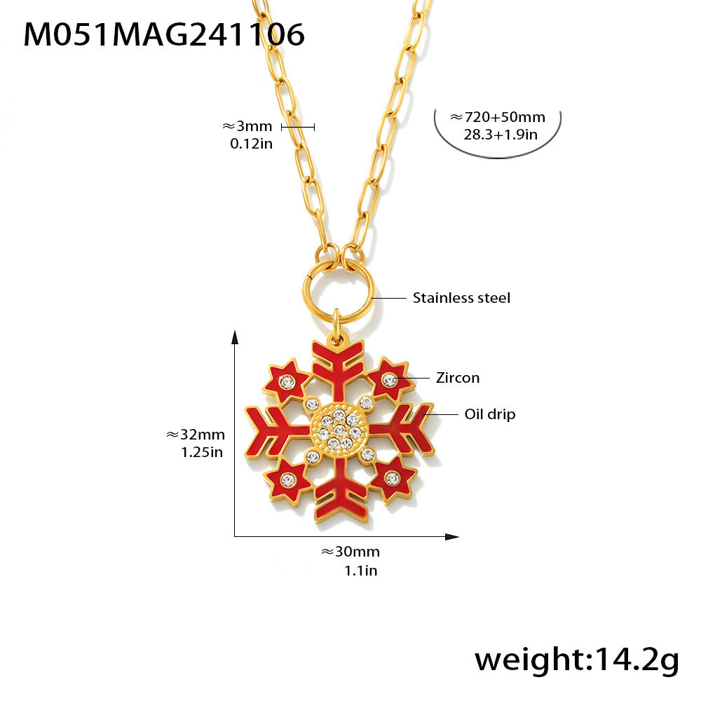 Wholesale Stainless steel 18K gold-plated Christmas enamel zircon necklace earring set