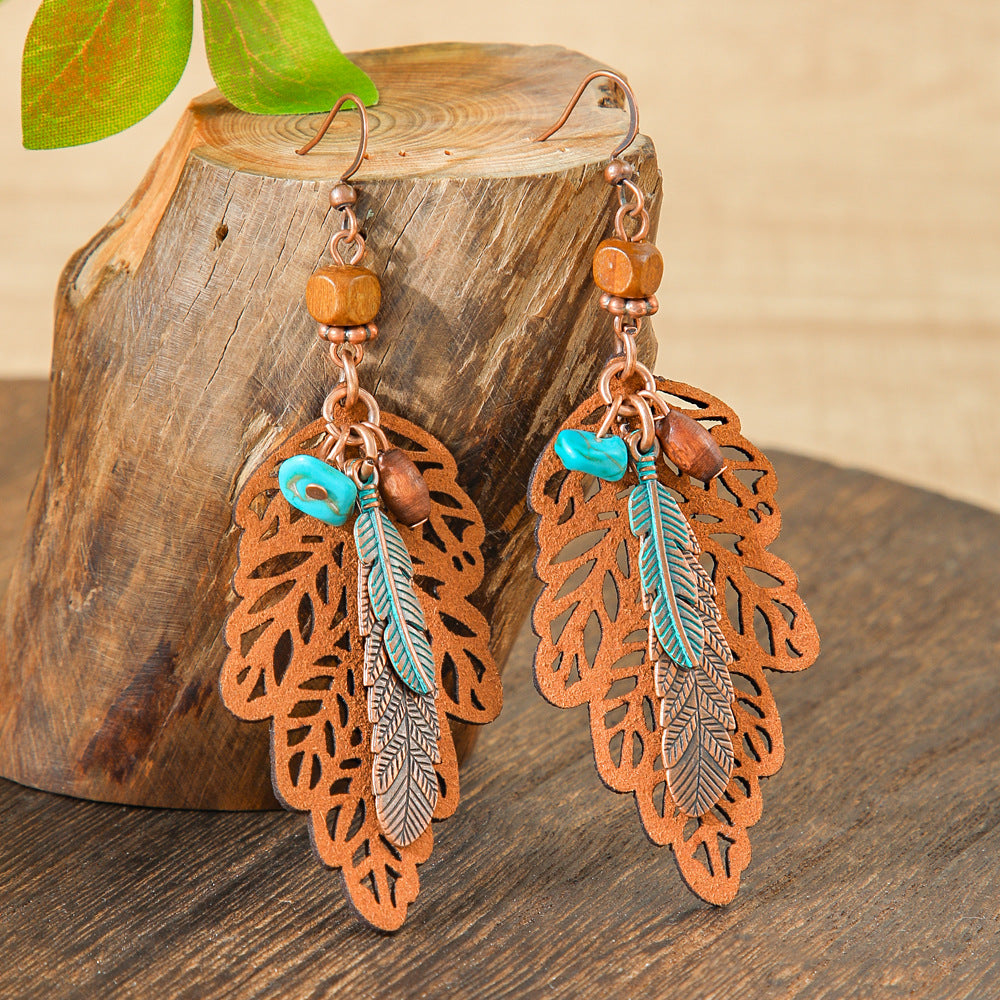 Wholesale Zinc Alloy Bohemian Leaf Earrings,  Trendy Ethnic Style Fashion Accessory for Gift