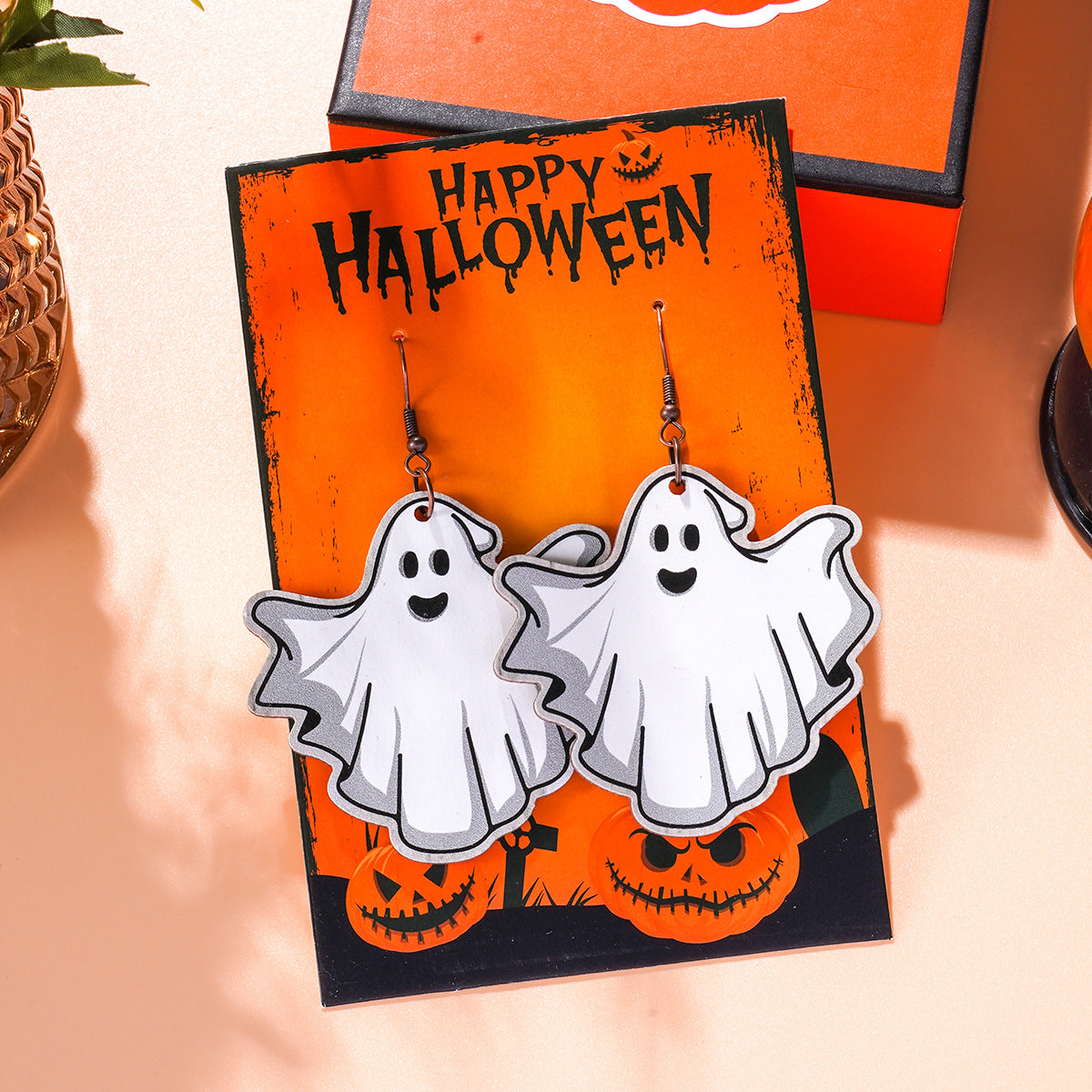 Wholesale Halloween Cartoon Bat Ghost Pumpkin Wood Earrings ACC-ES-Ditong001