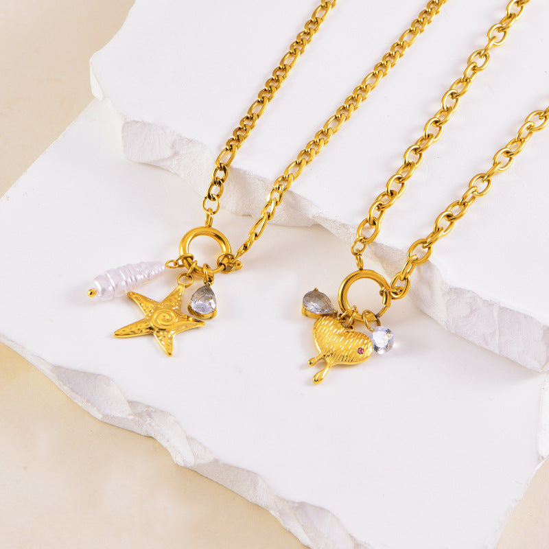 Wholesale  304 stainless steel handmade DIY pendant necklace love starfish clavicle chain