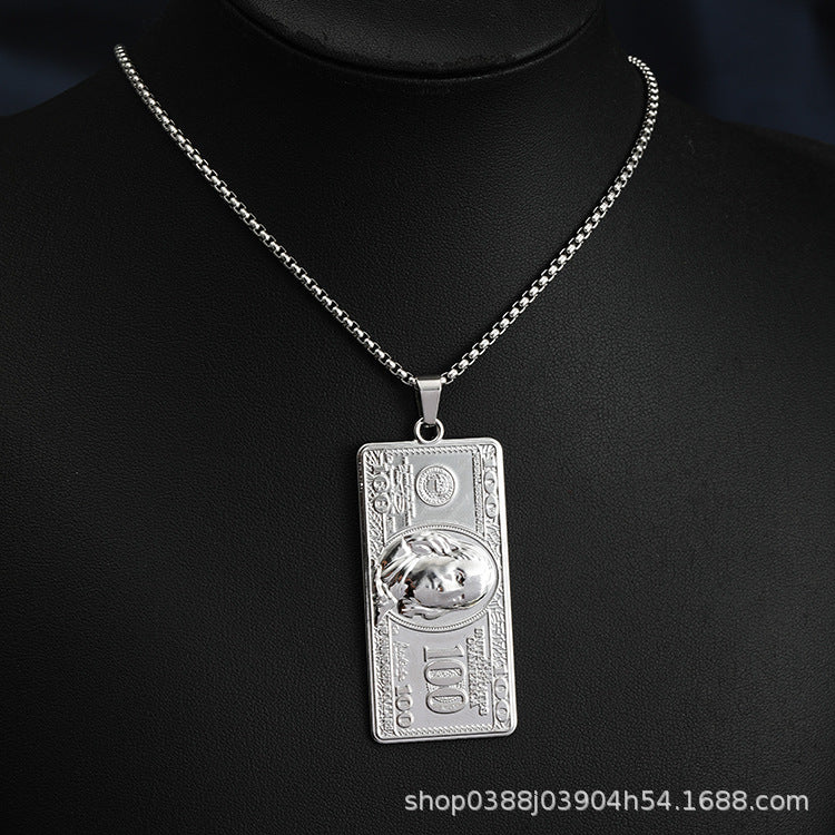 Wholesale  Dollar Titanium Steel Necklace All-Match Woolen Chain
