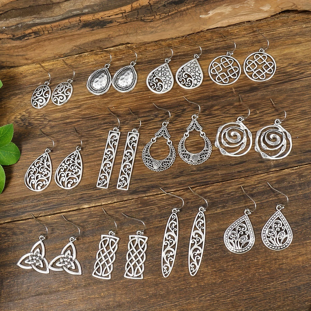 Wholesale Antique Silver Geometric Earring Set Ethnic Style Fashion Jewelry Accessory