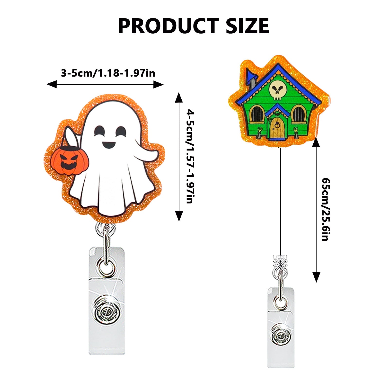 Wholesale  Pumpkin Ghost Skeleton Acrylic Retractable Badge Reel for Medical ID Card Keychain Accessory