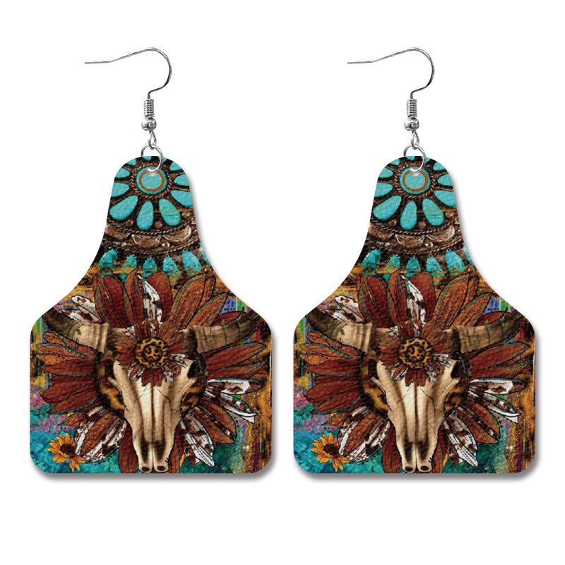 Boucles d'oreilles en cuir rétro de gros Western Wester Drop Cow Brand Boucles d'oreilles