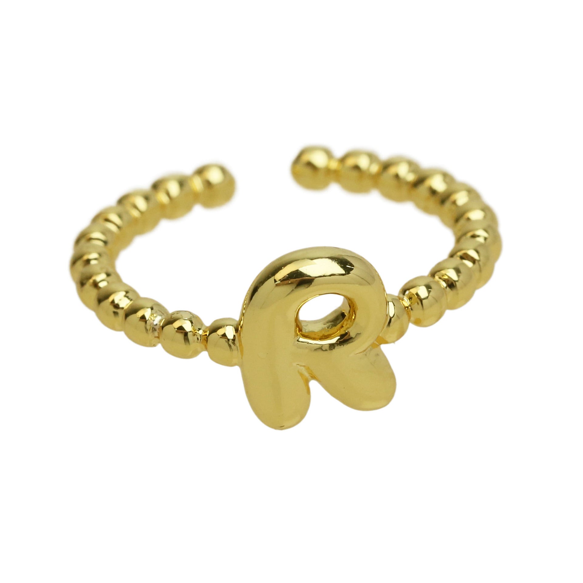 Wholesale  18k Golden Glaze Brass Bubble Balloon Letter  26 Ring