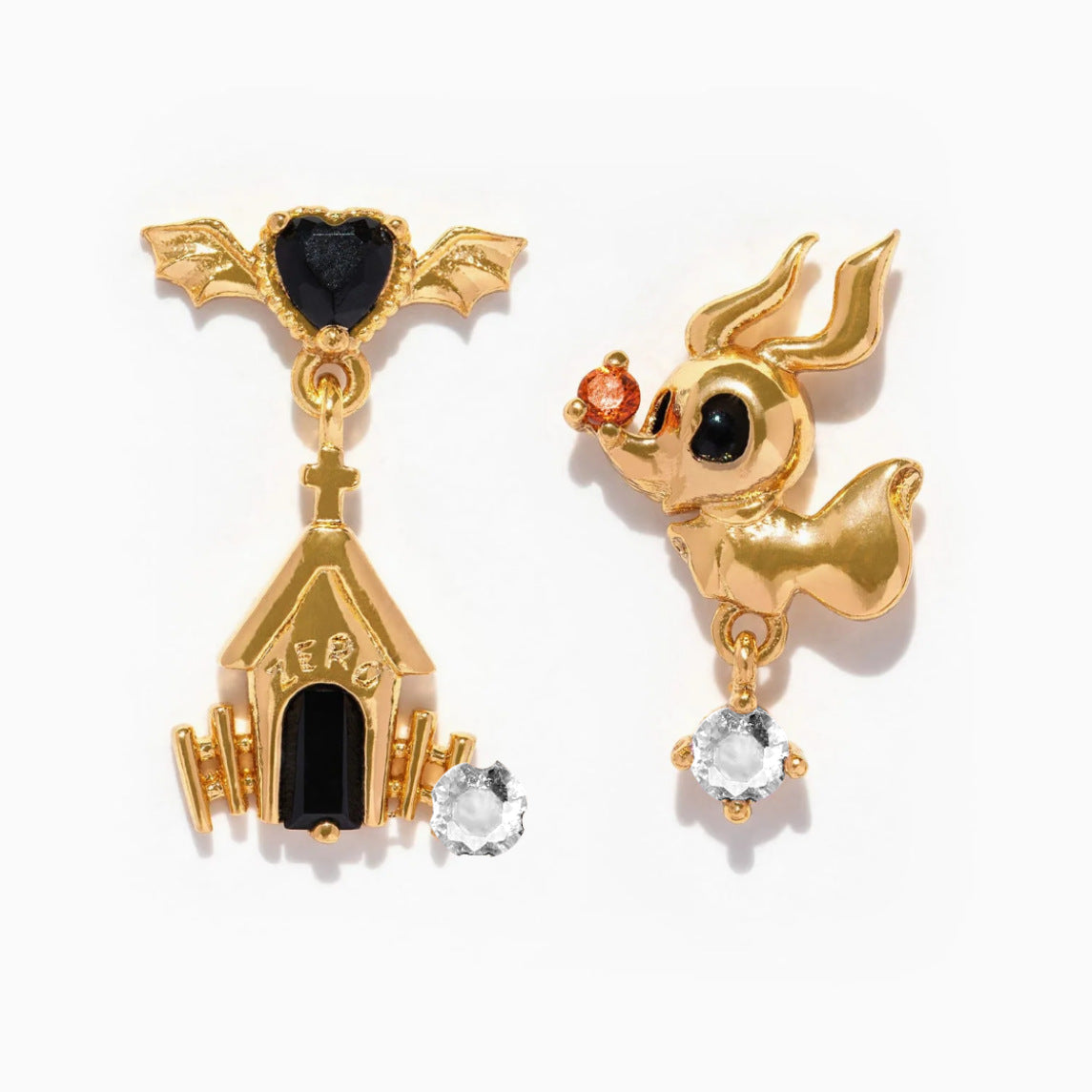 Wholesale Halloween Plated 18K Real Gold Cartoon Pumpkin Ghost Zircon Earrings suit