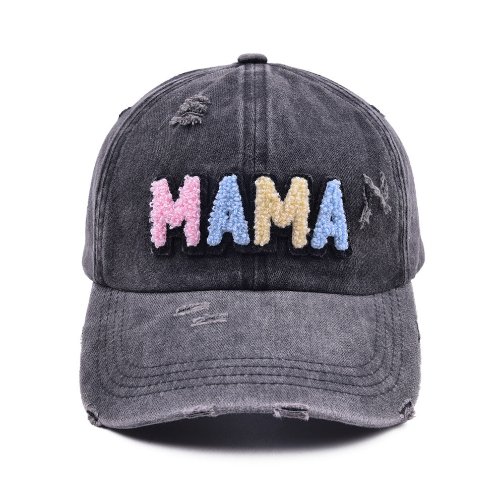 Wholesale MAMA Embroidered Cotton Baseball Hat Mother's Day Worn Washed Horsetail Hat ACC-HT-WenRan001