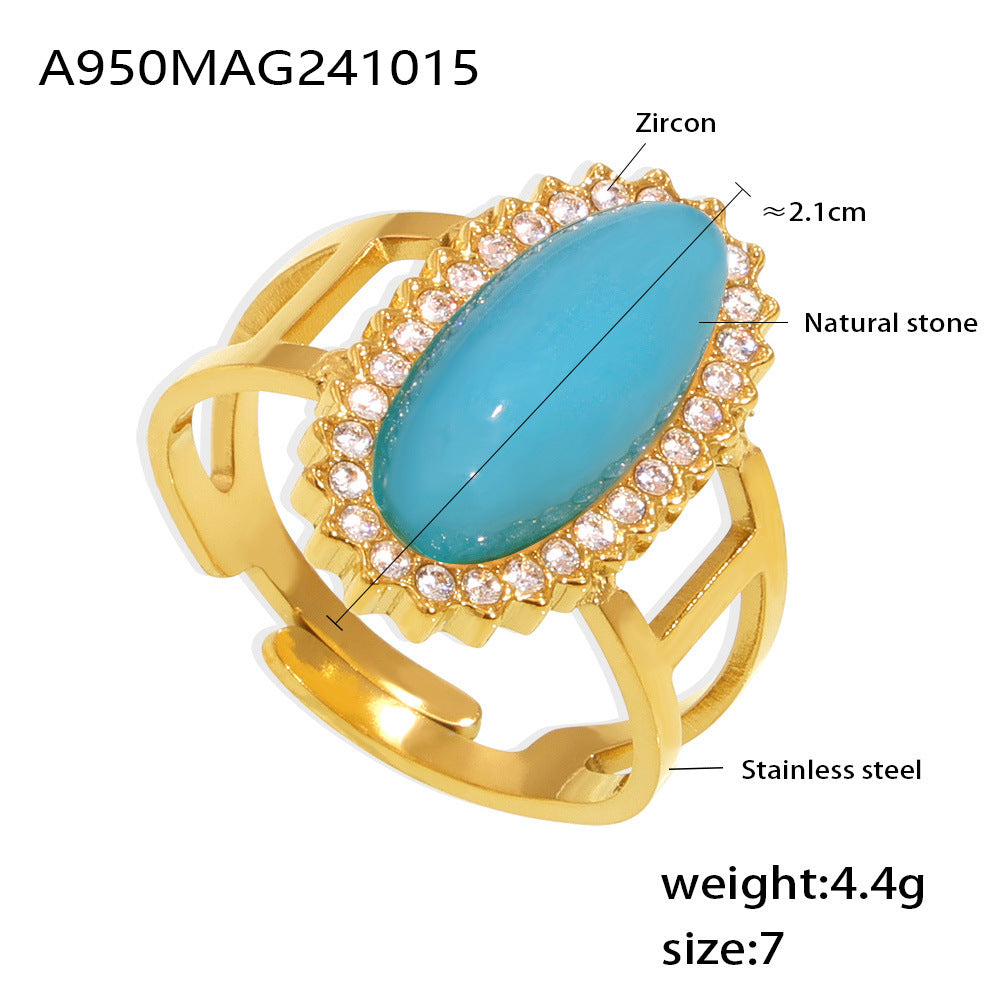 Wholesale Titanium Steel 3A zircon inlaid natural stone open ring