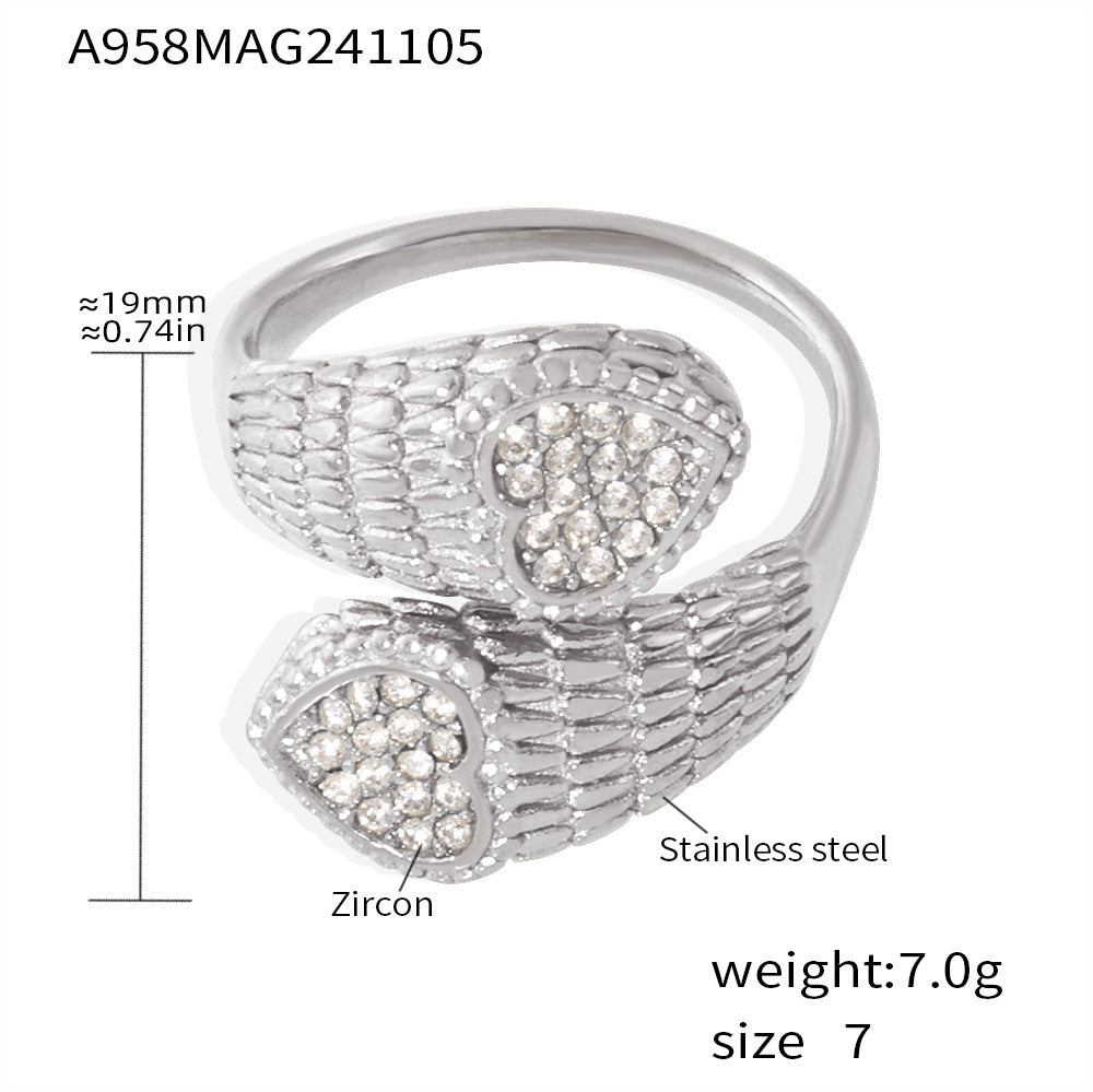 Wholesale Stainless Steel Serpentine Double Love  Adjustable Ring