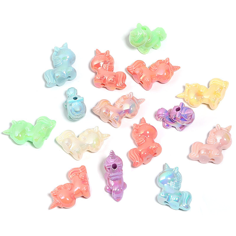 Wholesale 50pcs Acrylic Luminous Cartoon Unicorn Vertical Hole Beaded Diy Accessories ACC-BDS-BLG069