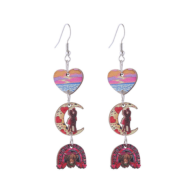 Wholesale Pink Valentine' s Day Three Heart-Shaped Cute Cat Earrings