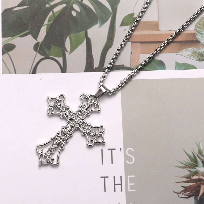 Wholesale Hollow Point Diamond Cross Stainless Steel Necklace ACC-NE-JiaMi002