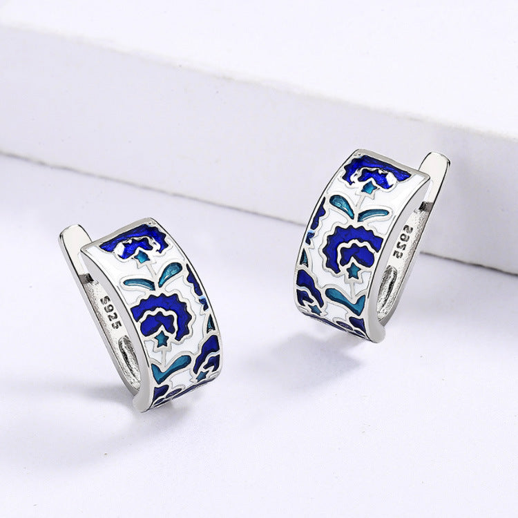 Wholesale  blue enamel earrings flower earrings