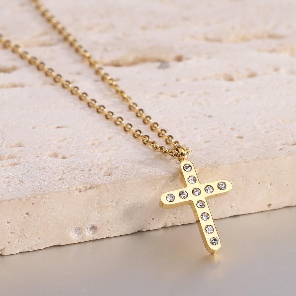 Wholesale 304L Stainless Steel Diamond Cross Clavicle Necklace