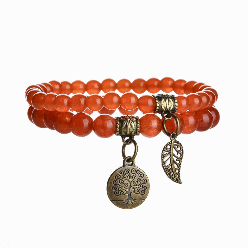 Wholesale Tree of Life Leaves Colorful Tiger Eye Amethyst Agate Bracelet Set