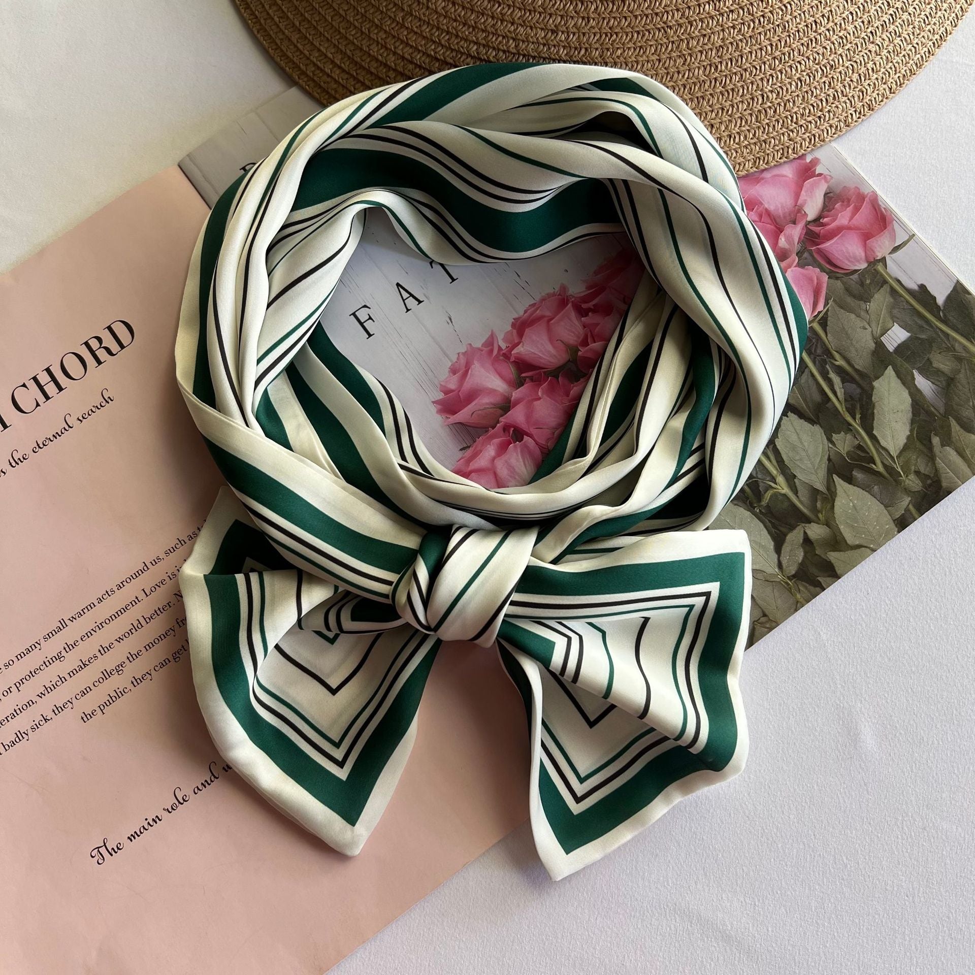 Wholesale  Vintage Striped Floral Double-sided Printed   Silk Scarf