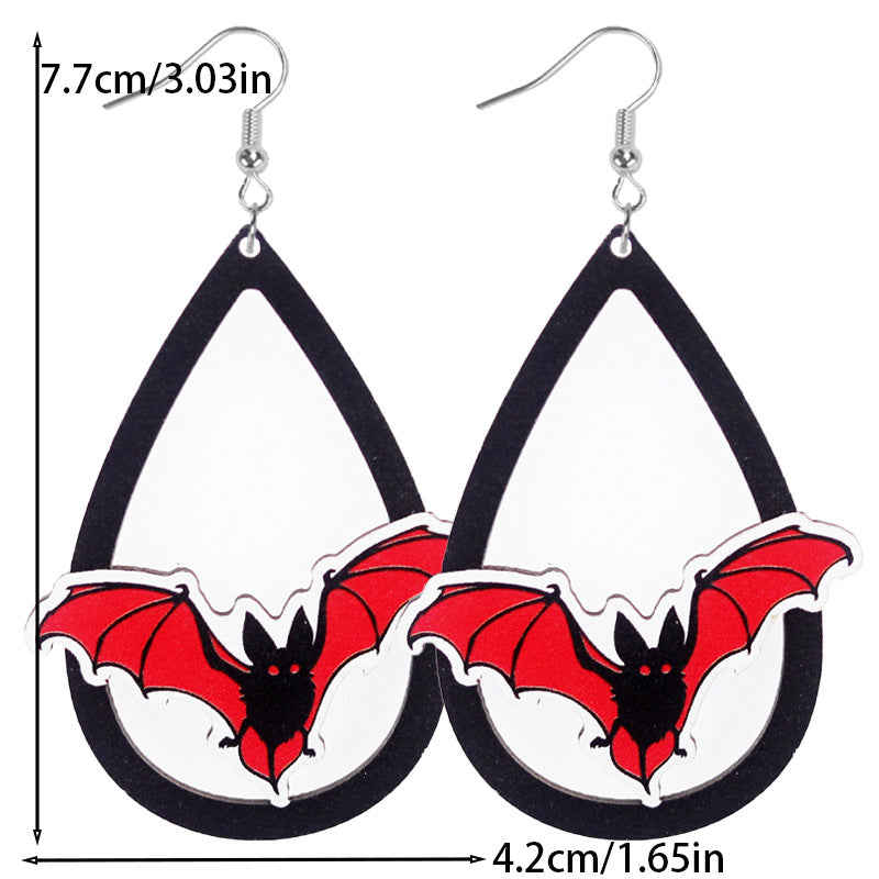 Wholesale Halloween BOO Bat Ghost Spider Web Wood Earrings ACC-ES-WeiAn001