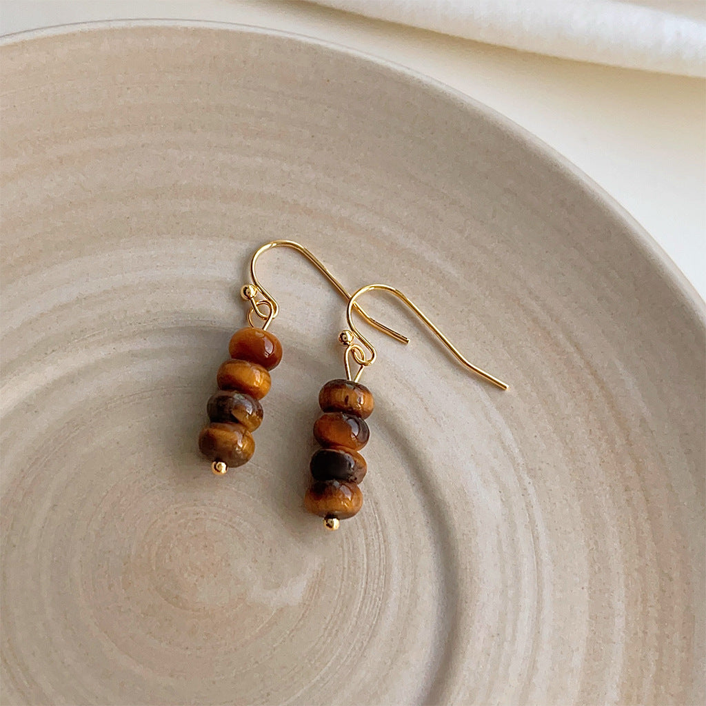 Wholesale Retro Maillard Tiger Eye stone earrings