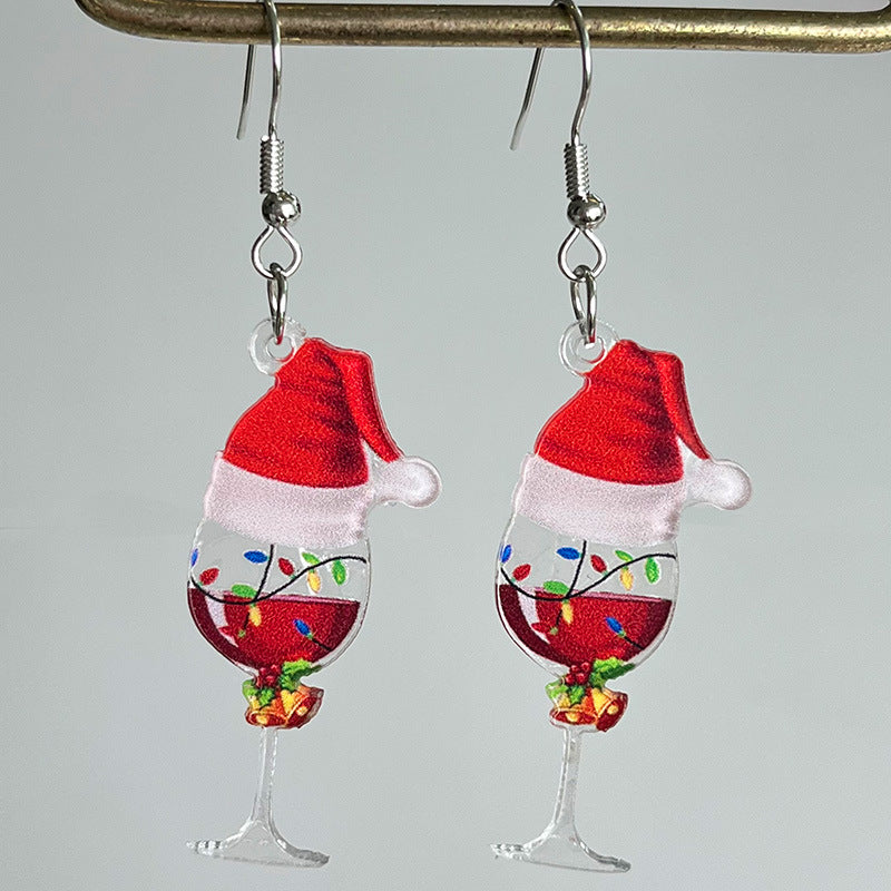 Wholesale 2 Pairs/Pack Christmas Red Wine Beer Party Santa Hat Acrylic Earrings ACC-ES-HY160