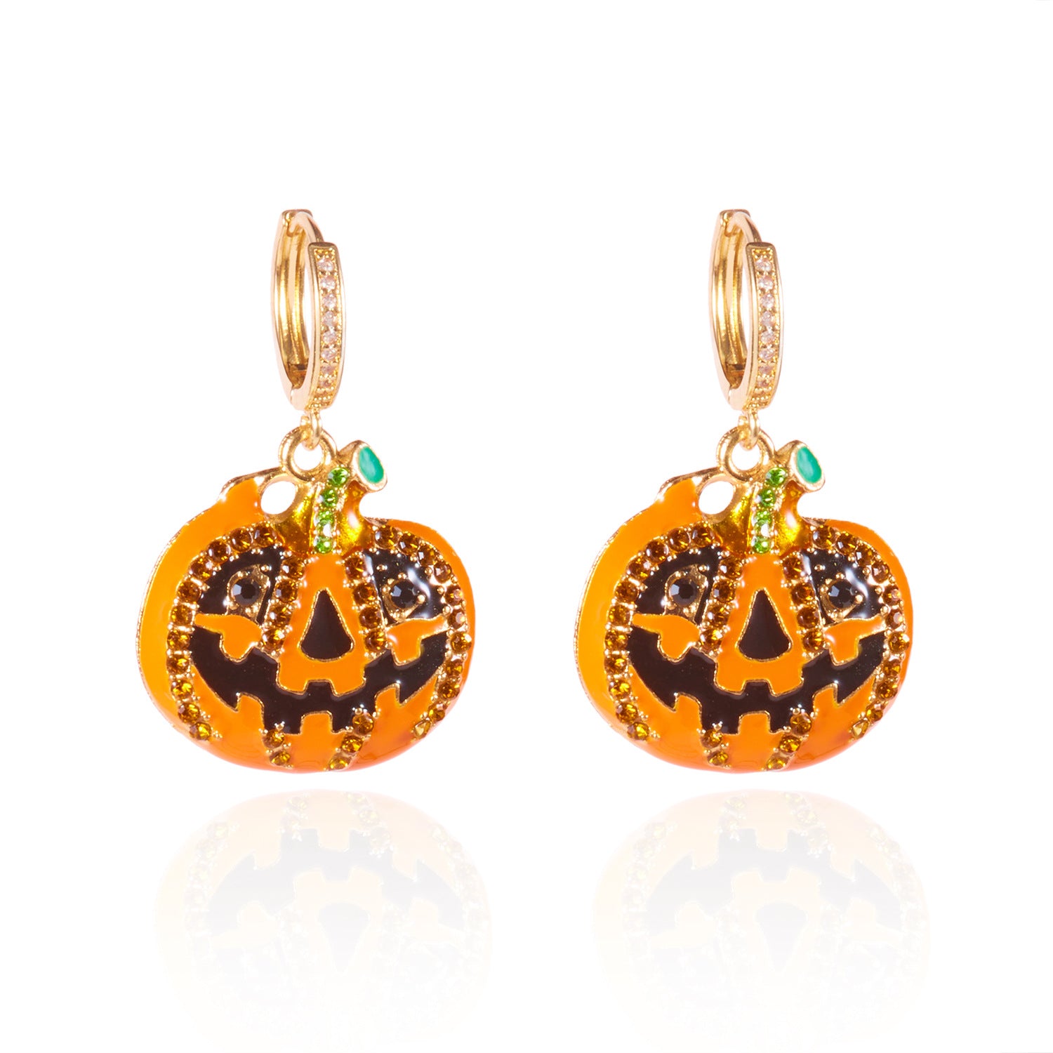 Wholesale  Black Oil-Drip  Pumpkin Ghost Pendant Earrings
