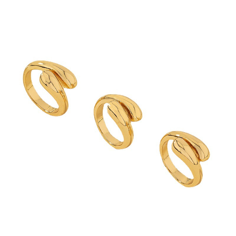 Wholesale Fashion Gold Plated Double Water Drop Ring Women' s Creative Adjustable Cross Opening Ring Set Jewelry