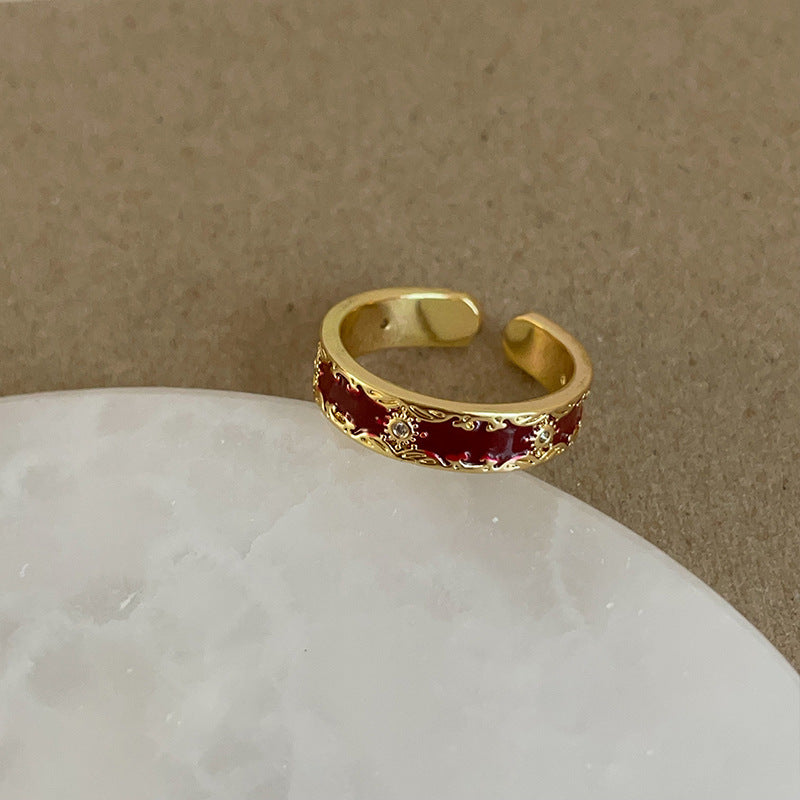 Wholesale  Red Oil Drop Flower Opening Ring