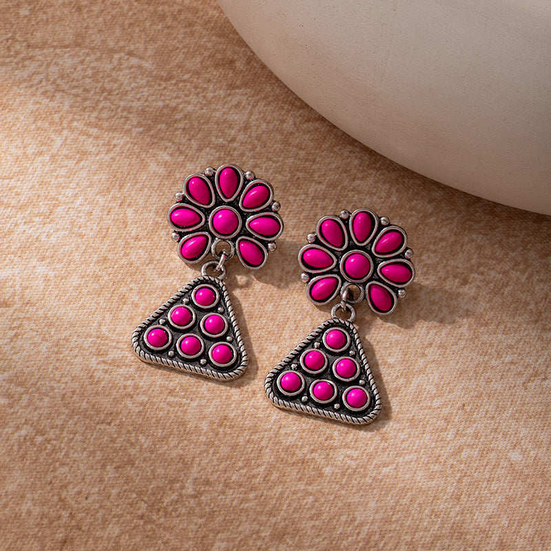 Wholesale Bohemian-Style Turquoise Flower Earrings for Women — Colorful Triangular Dangles