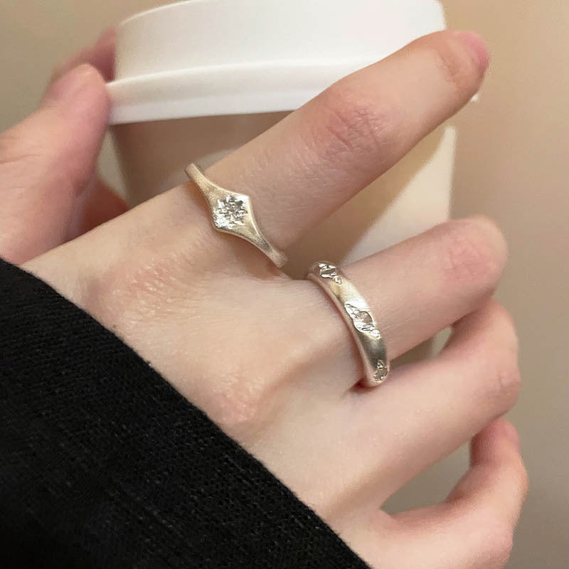 Wholesale Retro Red Geometric Gemstone Design Ring for Men and Women Niche Personality Punk Dark Hollow Texture Metal Ring