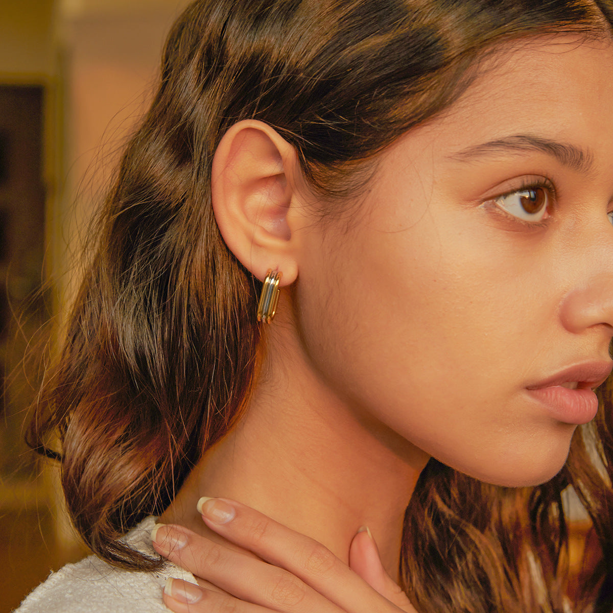 Wholesale Stainless steel  geometric lines color matching earrings