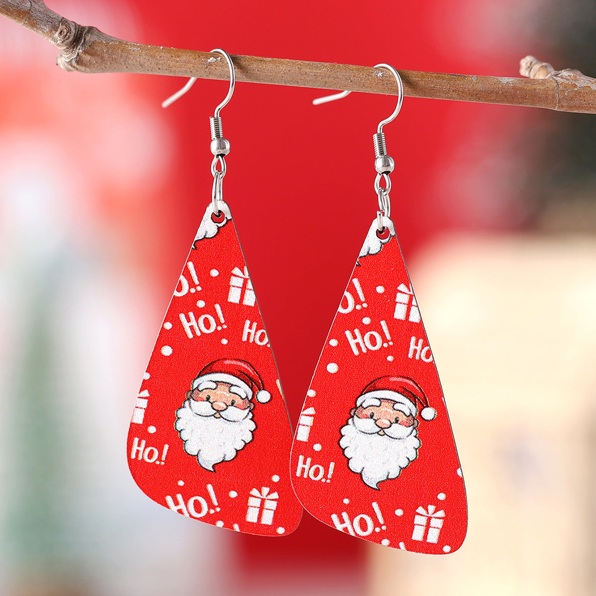 Wholesale Christmas Santa Claus Red and Black Plaid Geometric Wood Earrings ACC-ES-ChuLian074