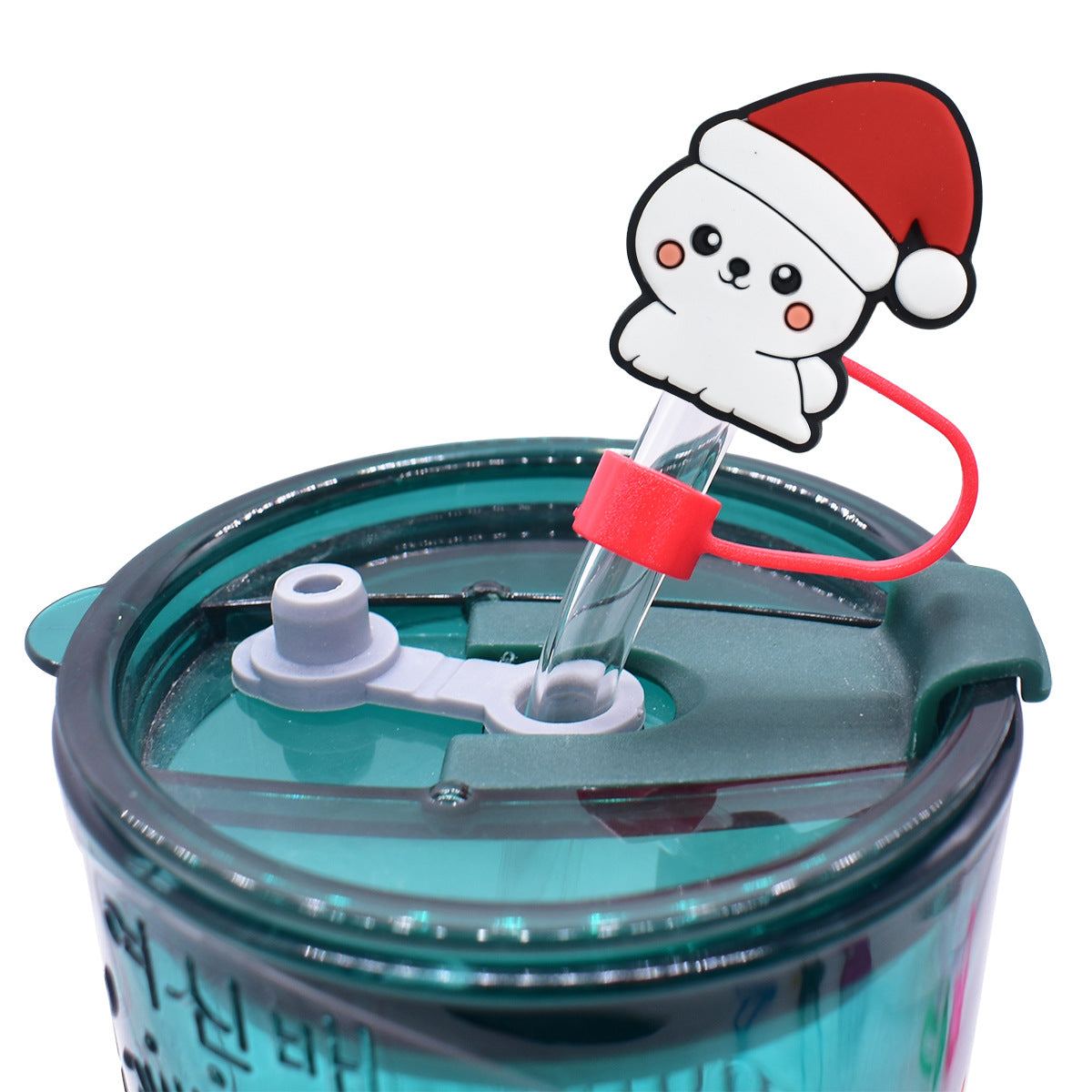 Wholesale Random 100pcs Christmas Cartoon Puppy 10mm PVC Soft Straw Tube Cap ACC-SCR-RYY094