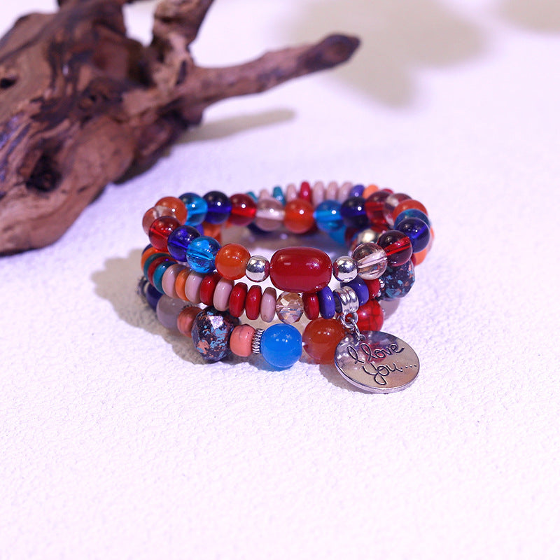 Wholesale Multi-layer Bracelet Mixed Color Peach Heart Bracelet with Beads ACC-BT-Ruyue003