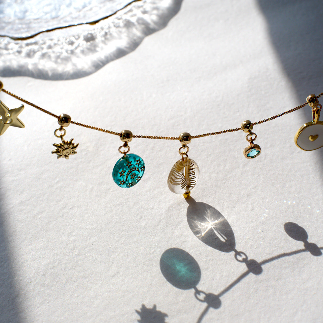 Wholesale 5pcs/pack Copper Necklace with Zircon-Set Sun Star and Heart Pendants