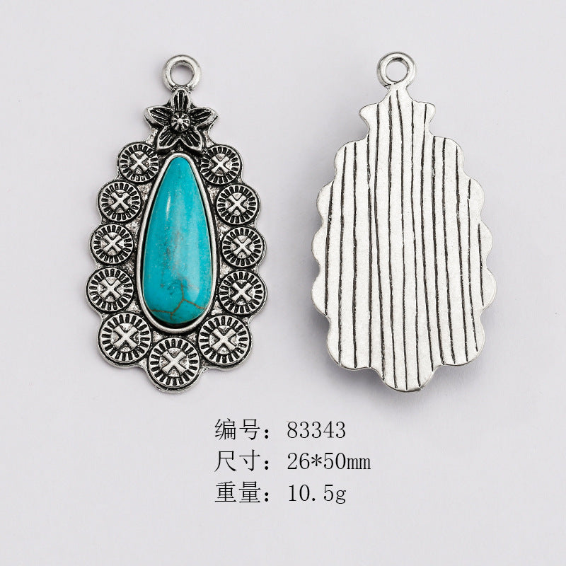 Wholesale Ethnic Retro Style Turquoise Alloy Diy Bracelet Necklace Pendant Accessories ACC-PT-Yongc003