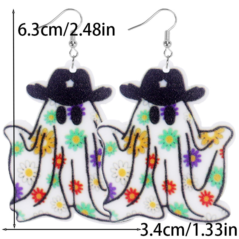 Wholesale Halloween Cute Leopard Cat Bunny Ghost Acrylic Earrings ACC-ES-WeiAn004