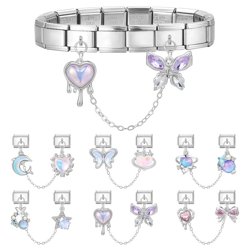 Wholesale 2PCS 9mm Italian Charm Starter Bracelets DIY Double Hanger Stainless Steel Composable Bracelet
