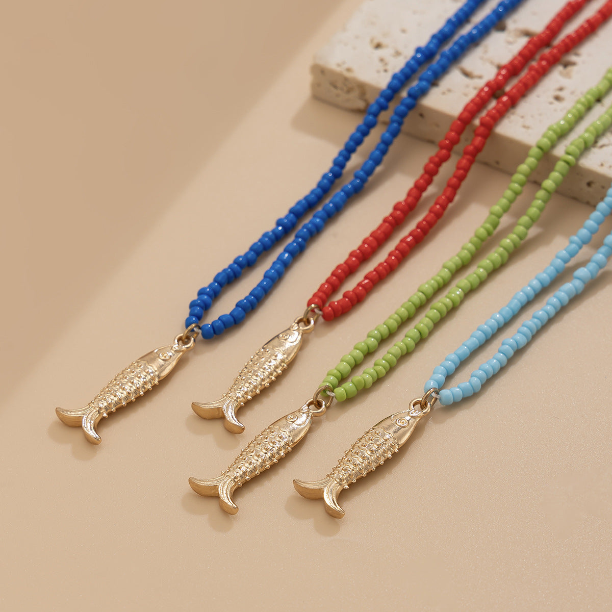 Wholesale  Vacation Starfish Shell Small Fish Necklace necklace Ocean Wind Sequins  Beaded Necklace