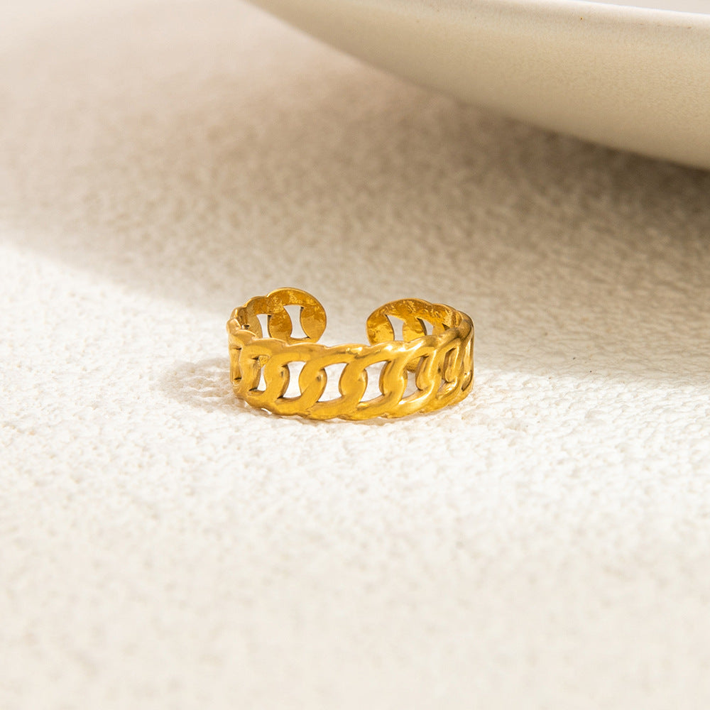 Wholesale Stainless Steel Irregular Wheat Ear Flower Opening 18K Gold Plated Rings ACC-RS-YuHui003