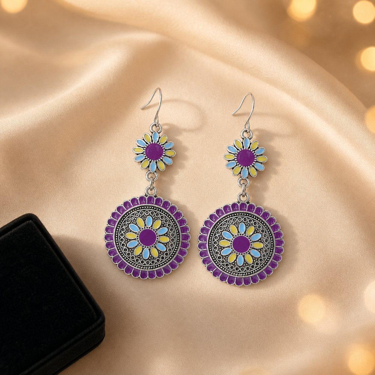 Wholesale Bohemian Geometric Round Oil Drop Earrings Bronze Red Alloy Flower Design Boutique Resale Jewelry Accessory