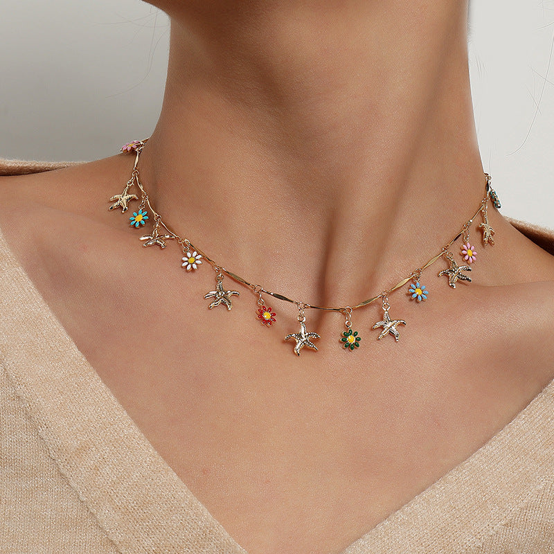 Wholesale Bohemian Starfish Flower  Necklace
