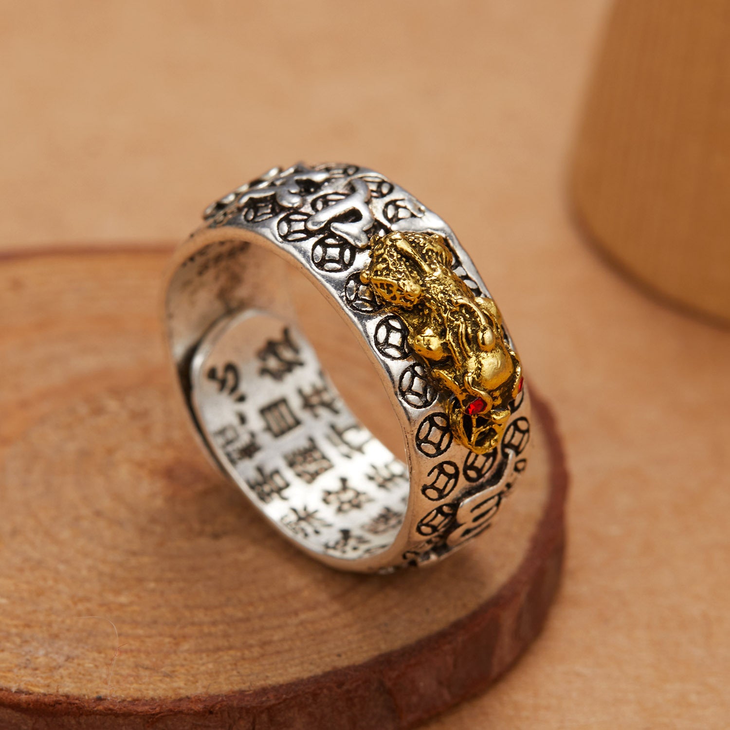 Wholesale Vintage Pixiu Copper Coin Heart Sutra Ring ACC-RS-Gangm004