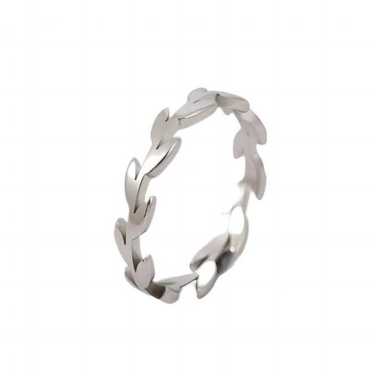 Wholesale Titanium steel hollow leaves wheat ear flower ring