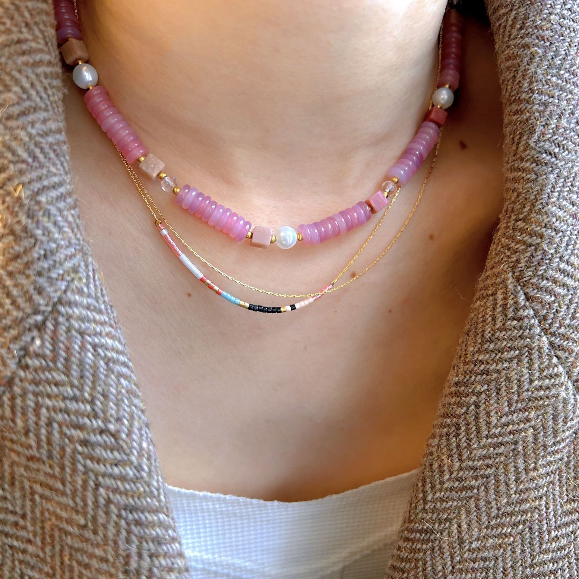 Wholesale Stainless steel Bohemian  Natural Stone Handmade Natural Pearl Guardian Bead Chain Necklace