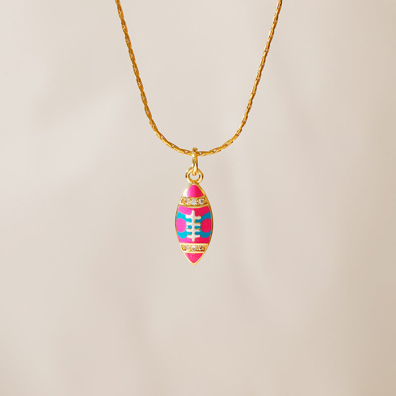 Wholesale Stainless steel Rugby Style Pendant Personality Oil Dropping Zircon Jewelry Gold Necklace