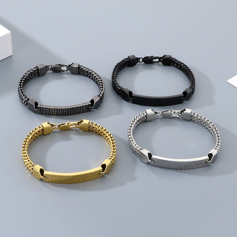 Wholesale Hip-Hop Style Double-Row Stainless Steel Curb Chain Men' s Bracelet with Textured Finish